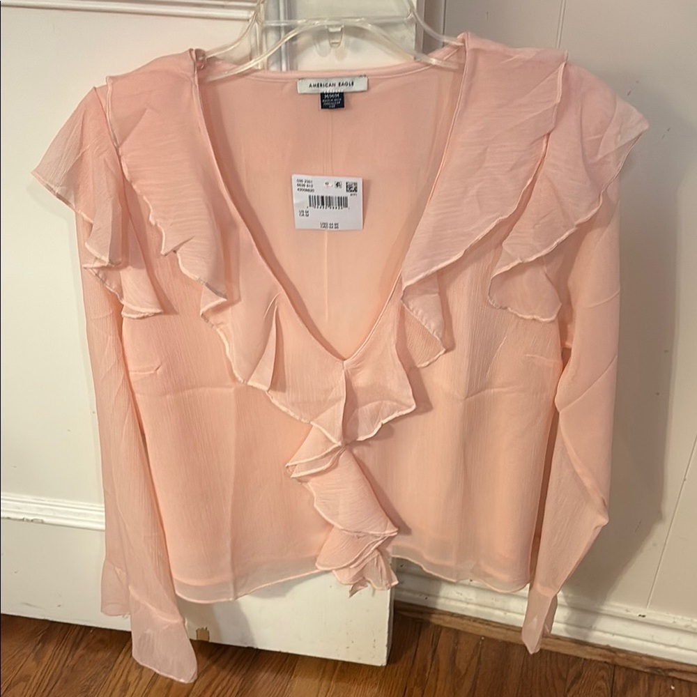 American Eagle Outfitters Pink Wrap Blouse with Ruffles - Picture 4 of 4